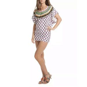 Trina Turk KON TIKI Swim Suit Cover Up Medium White Black Pink Beach Dress